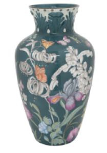 Ginori Giardino Dell'Iris Tall Vase w/ Relief Decor Leaf